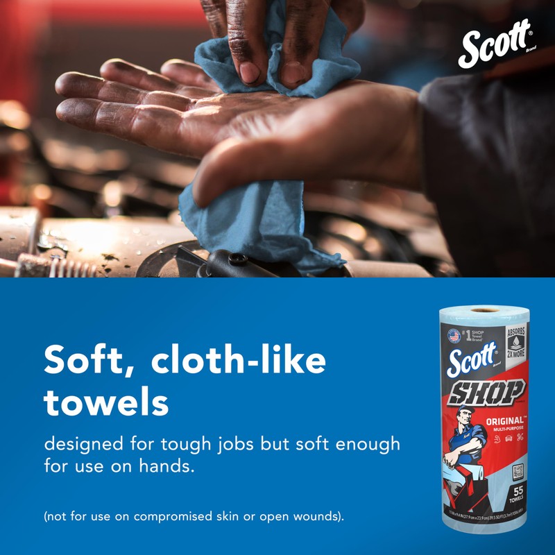Scott Shop Original Blue Towels (75130), 9.4"x11" Cloth-like Paper Towel