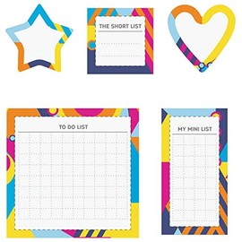 Post-it - Planificador de notas adhesivas, lista para hacer, mini lista, lista corta y formas, 5 almohadillas, 30 hojas/almohadilla, brillo optimista