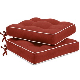 Favoyard Patio Cushions 19 x 19 Inch Indoor & Outdoor Chair Cushions Water-Resistant Seat Cushion for Patio Furniture 3-Year Color Fastness Square Tufted Couch Chair Pads with Ties, 2 Pack, Red