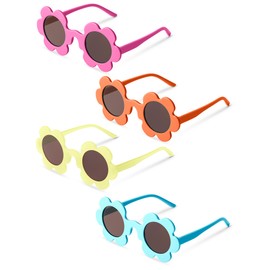 Kanayu 4 Pairs 5.71 In Summer Adult Flower Sunglasses Glasses Round UV Protection Colorful Eyewear for Women Men Beach Party (Rainbow Color)