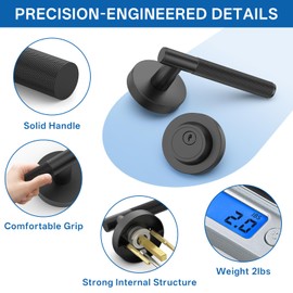 Amerdeco Front Door Lock Set with Double Cylinder Deadbolt, Black Exterior Entry Door Lever, Heavy Duty Entry Door Locksets for Left or Right Hand Exterior Door（Black 1 Pack）