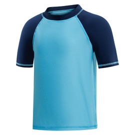 MASOCIO Children's UV Swimming Shirt UPF 50+ Swimming Shirt Boys Short-Sleeved Quick-Drying Rash Guard for Boys Size 104-158, Blue Navy