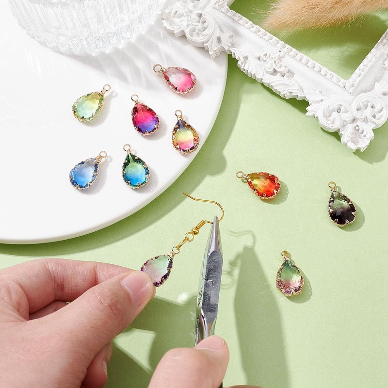 Stiesy 10Pcs 10 Colors Teardrop Charms Gradient Water Droplet Glass