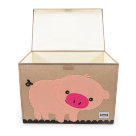 HYGGE + Animial Toy Storage Bin with Lid 20.8" x 13" x 13" Durable fabric & lightweight design. Great for storing toys, books, linens, games, clothing, baby products & more! (Pig)