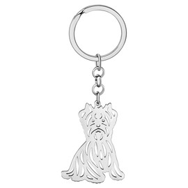 BAMAY Stainless Steel Dog Breed Keyring Pug Chihuahua Labrador Yorkshire Corgi Puppy Keyring Charms Dog Gifts for Women Girls, Yorkshire Silver Plated