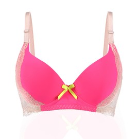 YooMee Push Up Bra for Women,Lace Bras with Underwire Cups,Comfort Padded T-Shirt Bra Add One Cup Pink