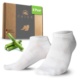 PAIXX Premium Bamboo Trainer Socks Pack of 8, 43-46 & 39-42, Men & Women - Breathable, Antibacterial Ankle Socks Against Sweaty Feet - Lint-Free Anti Odour Bamboo Socks, white 8 pair