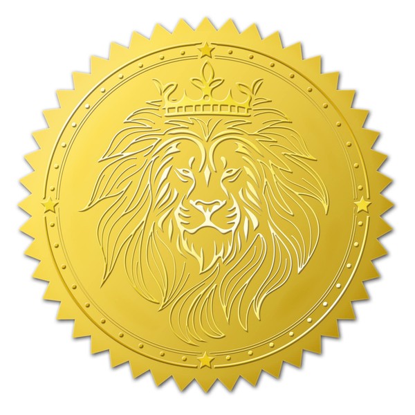 BENECREAT 100 Pcs Lion Gold Foil Embossing Ahua Invitations Envelopes Certificates Decoration Reward Stickers Medals Gold