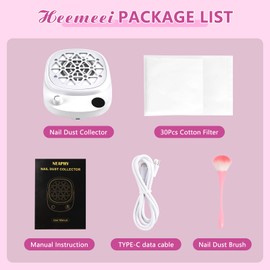 Nail Dust Collector, heemeei Protable 10 Speeds Dust Collector Nail Tech with 30 Pcs Disposable Filter Papers, 6000RPM Powerful Lightweight Nail Vacuum for Beginner Acrylic Nail Manicure Home Salon