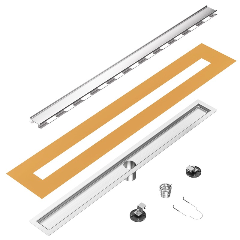 24 inch Linear Shower Drain with Tile Insert Grate Cover,
