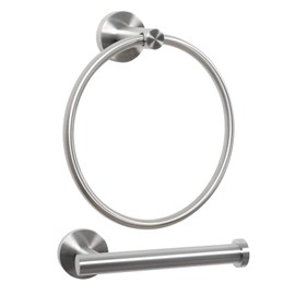 HouseAid Towel Ring and Toilet Paper Holder Set 2 Pieces Bathroom Hardware Stainless Steel Bathroom Hand Towel Holder Circle Towel Hanger Wall Mounted Brushed Nickel
