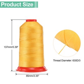 QUARKZMAN 962 Yards Bonded Nylon Sewing Thread Size 630D/3 Sewing Heavy Duty Nylon Upholstery Yarn Outdoor Yarn for Leather Jeans and Weaving Machine DIY Yellow