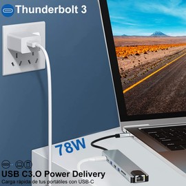 USB C Hub,8 en 1 Adaptador USB C Hub a HDMI 4K,Adaptador USB C a Ethernet,Ethernet LAN Adaptador,Concentrador USB Adaptador 5Gbps,Lector de Tarjetas SD/TF,Suministro de Energía de 78W