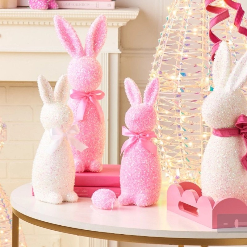 Raz Easter 12" Iridescent Pink Flocked Bunny 4532765