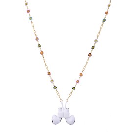 Niltpel Colorful Flower Anti-Lost Necklace Golden Copper Chain Leash Accessories with Magnetic Silicone Case Holder Strap Lanyard for Airpods Pro 3 2 1,72cm (Flowers Colorful copper chain)