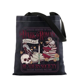 KUIYAI Dark Romance Reader Society Tote Bag Spicy Book Club Gift Dark Academia Bag Morally Grey Gift Trigger Warning Book Gift (WarningWelcomeTBlk)