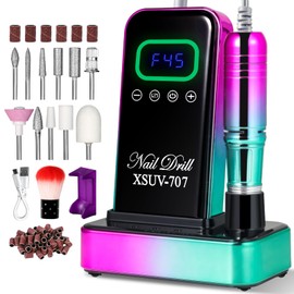 Cordless Nail Drill 45000 RPM, Rechargeable Electric Nail File Kit for Acrylic Gel Polishing Removing, Nail Drill kit with Bits & Base, Portable Nail E-File Machine for Manicure Pedicure Salon (Green)