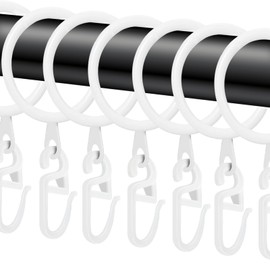 40 Pieces Metal Curtains, Curtain Rings, Curtain Hanging Rings and Plastic Curtain Hooks, 30 mm Inner Diameter for Window Curtain, Bed Curtain, Shower Curtain (White)