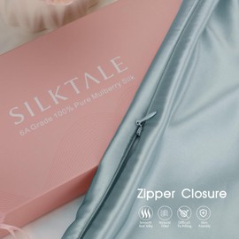 SILKTALE 19 Momme 100% Mulberry Silk Pillowcase for Hair and Skin with Zip, 1 Piece Aqua Blue, 40 x 80 cm