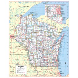 Cool Owl Maps Wisconsin State Wall Map Large Print Poster 24" Wx30 H - rolled Laminated