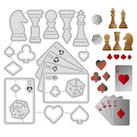 GLOBLELAND Poker Chess and Dice Metal Cutting Dies Die Cuts for DIY Scrapbooking Easter Birthday Wedding Cards Making Album Envelope Decoration,Matte Platinum