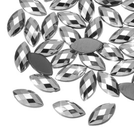 MECCANIXITY 100PCS Acrylic Horse Eye Gems 6x12mm Flat Back Artificial Rhinestones for DIY Crafts Bead Wedding Party Face Painting Jewelry Making (Silver)