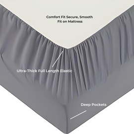 CHCOMFORT 40cm Deep King Size Fitted Sheets with two Matching Pillowcases - Grey Microfiber, All-Around Elastic, Wrinkle-Free, Fade Resistant- Suitable for All!