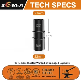 XEWEA 1/2 Inch Drive 21mm x 22mm Thin Wall Impact Flip Socket, Lug Nut Impact Socket Set Double Ended Thin Wall Nut Sockets CR-MO Twist Removal Tool for Stripped Rusted Bolts