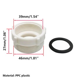 Qrity 1PCS Kitchen Sink Waste Pipe Fitting 39mm Female Thread to 46mm Male Thread Reducer for Odour Traps Siphon