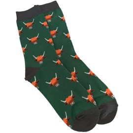 Purple Possum® Highland Cow Socks Mens Green Bamboo Cotton Blend Cattle Cows Gents Novelty Fun Socks 1 Pair Size 7-11