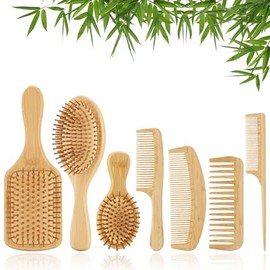 7 PCS Peine de Madera Bambu,Cepillo Bambu Cabello,Peine para Masaje  con Bolsa De Aire,Peines para Cabello Mujer,Cepillo para Cabello,para Cabello... 