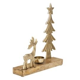 EGLO LIVING Tea Light Holder with Decorative Reindeer Baliguian, Christmas Decoration Windowsill Living Room, Table Decoration Christmas Deer Christmas Tree, Wood and Metal in Gold, 25 x 27 cm