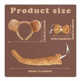 XNIVUIS 3-Piece Teddy Bear Costume Set, Bear Costume Accessories, Bear Ears, Headband, Bow Tie, Tail, Cute Costume Accessories, Animal Costume for World Book Day, Party, Carnival, Easter (Brown)