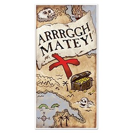 Beistle Plastic Treasure Map Door Cover, 5' x 30" - Pirate Adventure Scavenger Hunt Wall Decoration, Mystery Island Gold Chest Exploration for Themed Birthday Parties