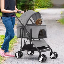 BestPet 3-in-1 Pet Stroller Premium Multifunction Dog Cat with Detachable Carrier - Gray