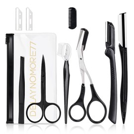 Eyebrow Razor Kit, 9 in 1 Professional Eyebrow Grooming Set for Women and Men, Including 3 Razors Trimmer,1 Tweezer,2 Scissors,2 Replacement Blades,1 Storage Bag