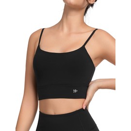 Yvette Adjustable Yoga Sports Bras for Women Light Support Padded Wireless Spaghetti Strap Bra with Removable Pad,Black,XL