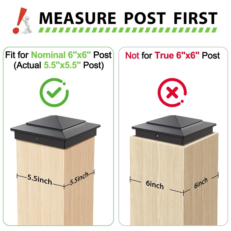 8 Pack Pyramid Aluminum Post Caps 6x6 for Wood Posts
