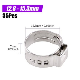 Swpeet 35Pcs 12.8-15.3mm 304 Stainless Steel Single Ear Hose Clamps, Crimp Hose Clamp Assortment Kit Ear Cinch Rings Crimp Pinch Fitting Tools Perfect for Automotive, Home Appliance Line
