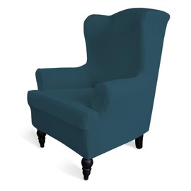 Easy-Going Stretch Wingback Chair Sofa Slipcover 1-Piece Sofa Cover Furniture Protector Couch Soft with Elastic Bottom Polyester Spandex Jacquard Fabric Small Checks(Wing Chair,Deep Teal)