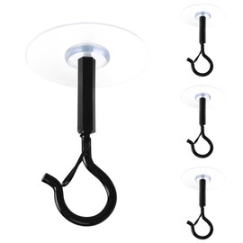 DOVORSY No Hole Adhesive Ceiling Hooks for Hanging Plants,No Drill Sticky Eye Hooks for Hanging Boby Mobile Curtain,Lights, Lanterns,Wind Chimes(Black,4Psc)