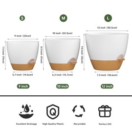 ZMTECH 9/10/12 Inch Plant Pots Sets, Selfwatering Planters with Drainage Holes Saucers for Indoor Outdoor Plants, Plastic Flower Pots for House Kitchen Window Garden(White, 3 Pack)