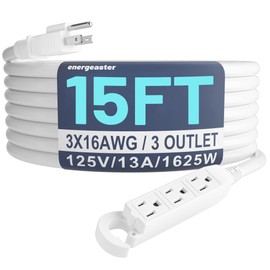 16/3 15 Ft 3 Outlet Extension Cord Outdoor Waterproof, White Extension Cords with Multiple Outlets, 3 Prong with Multi Outlet Outside 13A 1625W 16AWG, ETL Listed