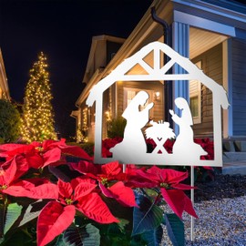 Outdoor Nativity Scene, Mary, Joseph, and Baby Jesus in Manger, PVC, No Assembly, Holy Family Made in USA