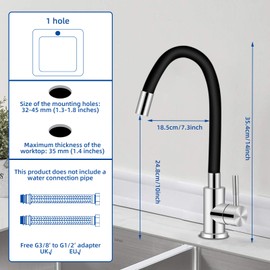Stainless Steel Flexible Kitchen Sink Mixer Tap with Flexible Spout 360 Degree Swivelling with Water-Saving Aerator (Black Hot and Cold)