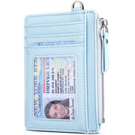 Teskyer Slim Minimalist Wallet, RFID Blocking Credit Card Holder Leather Wallet with Zipper Pocket for Men Women - Lichee Cyan