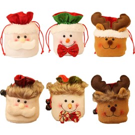 Christmas Drawstring Bags 6Pcs Santa Claus Sacks Large Goody Bags Drawstring Snowman Elk Reusable Gift Bag for Christmas Party Favors Candy Storage Decoration