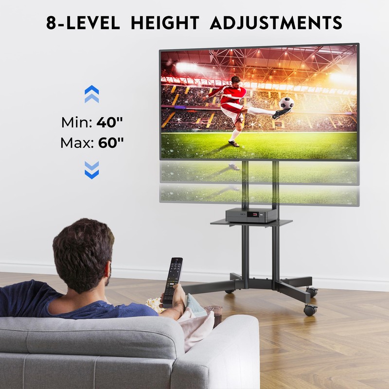 BONTEC Mobile TV Stand with Tilt Function, Rolling TV Cart