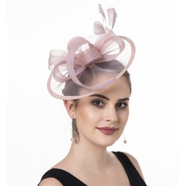 SAFERIN Vintage Fascinator Hat Women's Bridal Headpiece with Headband & Hair Clip for Tea Party (US, Alpha, Medium, SZ1-Pink)