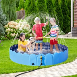 Yaheetech Foldable Dog Bath Pool Collapsible Dog Bathing Tub Doggie Wading Pool with Sprinkler for Indoor/Outdoor Use Suitbale for Puppy Small Medium Dogs Cats(Blue, 63x13 inches)